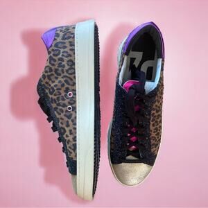 NEW P448 leopard print / glitter / neon pink sneakers